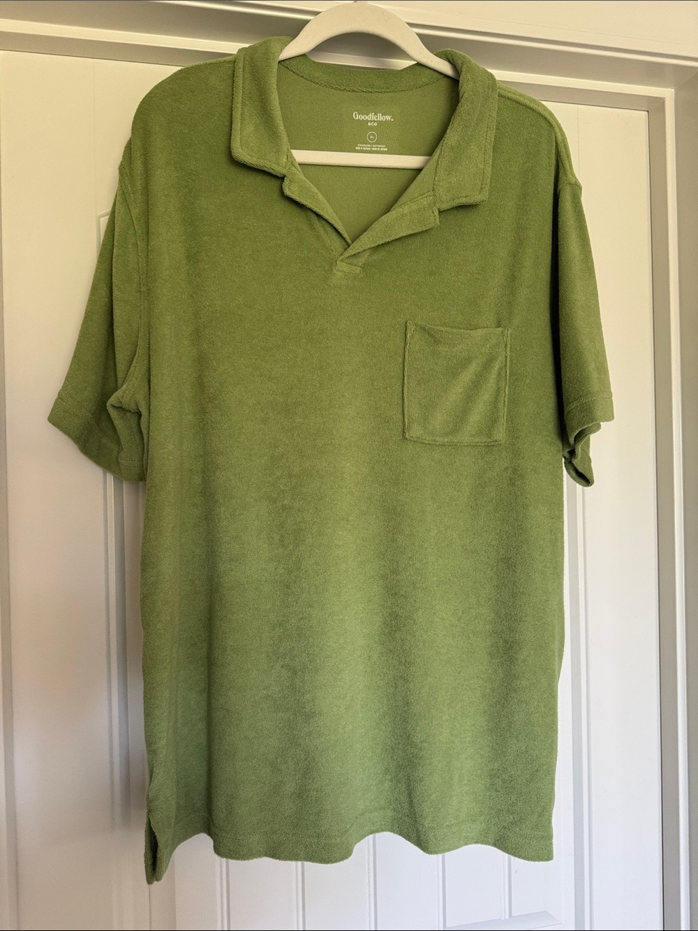 Goodfellow & Co Green Terry Short-Sleeve Polo with Chest Pocket